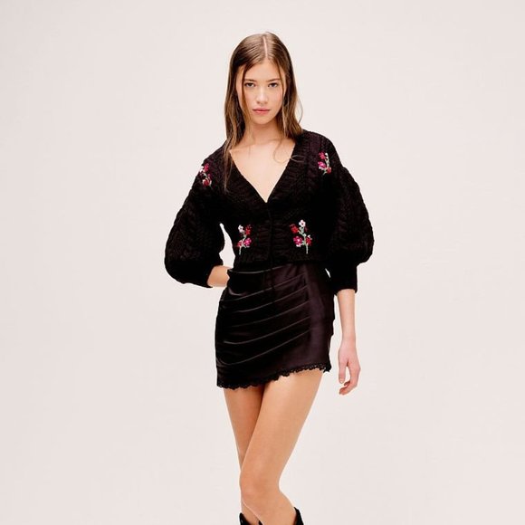 For Love And Lemons Amaryllis Cropped Cardigan Black XL NEW - Picture 1 of 7